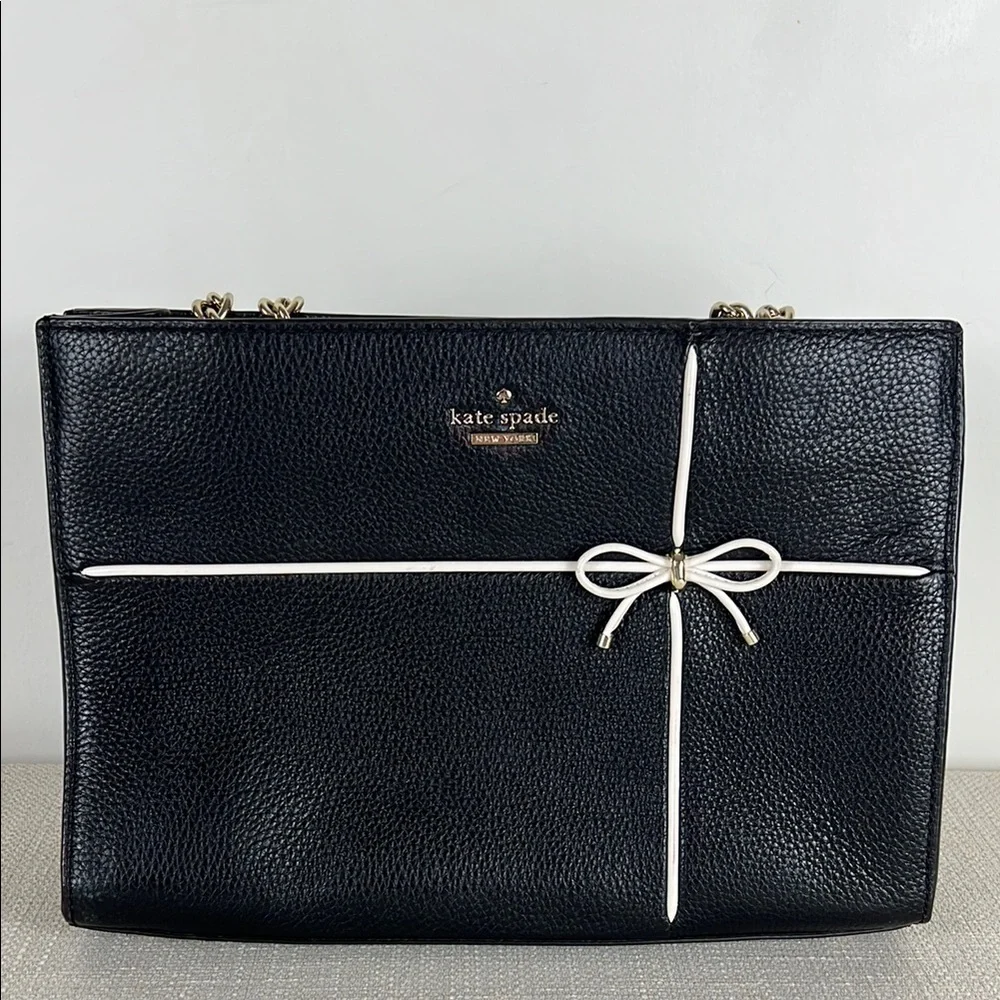 Kate Spade Cherry Street Black Pebbled Leather Shoulder Bag Bow Accent - Picture 2 of 10